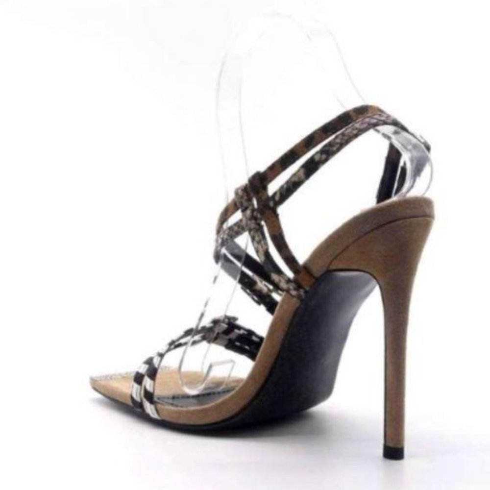 Animal Print Strappy Square Toe Heels in Nude - Picture 2 of 4
